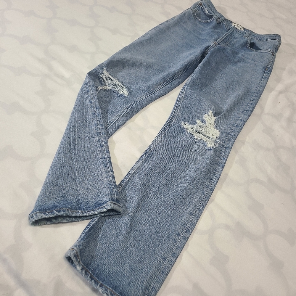 AGOLDE Riley High Rise Straight Crop Jeans‎ 25 Whiplash Stretch Distressed